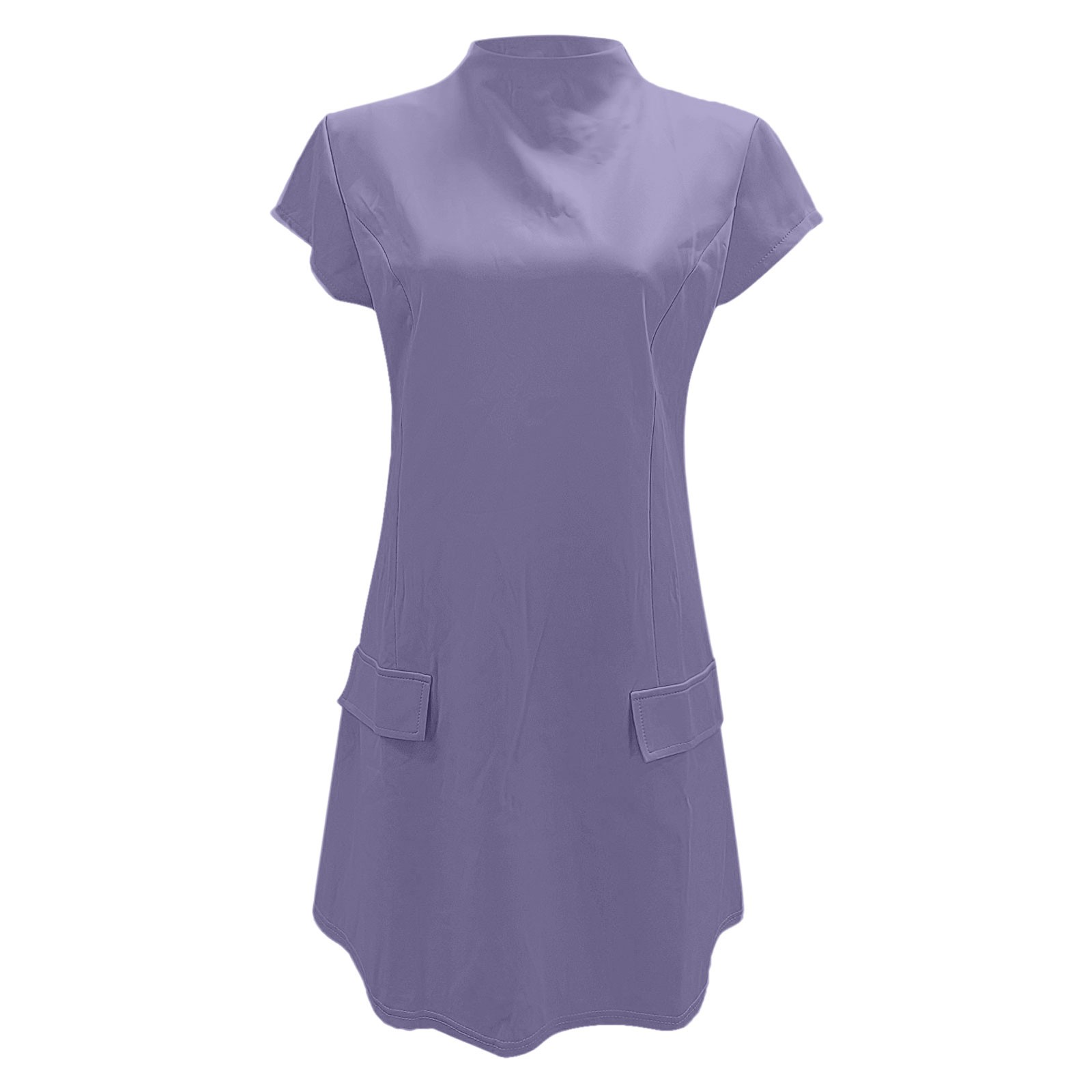 thumbnail image 4 of Vestido informal corto de manga corta liso y sexy de corte ajustado y cintura alta para mujer - Poliéster ligero, bolsillos, varias tallas, 4 of 5